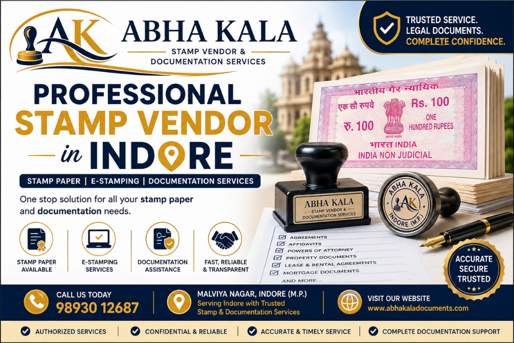 Professional Stamp Vendor in Indore:  Stamp Paper & E-Stamping Services